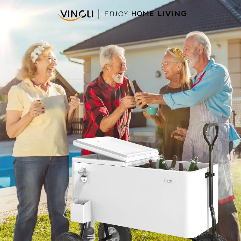 80 Quart Wagon Rolling Cooler Ice Chest,