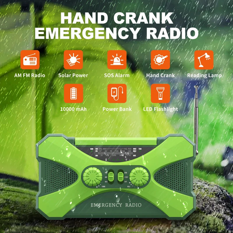 Camping Survival Radio Dual Speaker Rechargeable Weather Radio