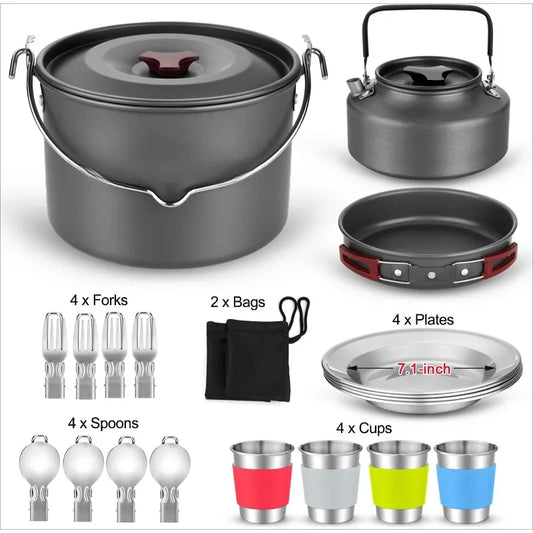 22pcs Camping Cookware Mess Kit