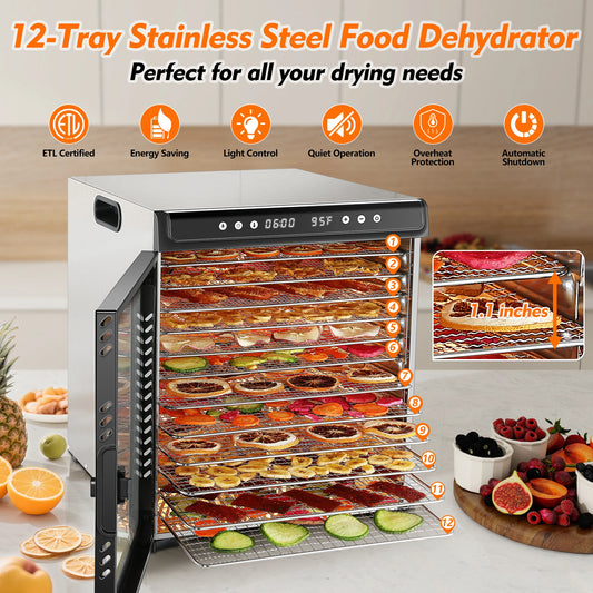 12-Tray 1300W Commercial Grade, 360° Food Dehydrator