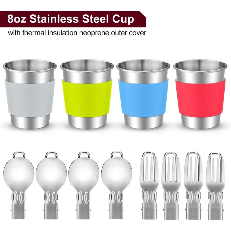 22pcs Camping Cookware Mess Kit