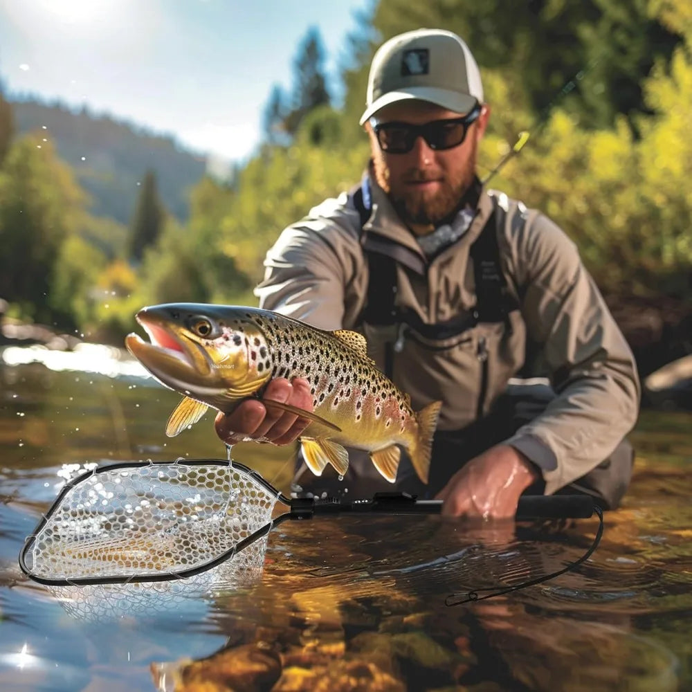 Fly Fishing Landing Net Soft Rubber Mesh