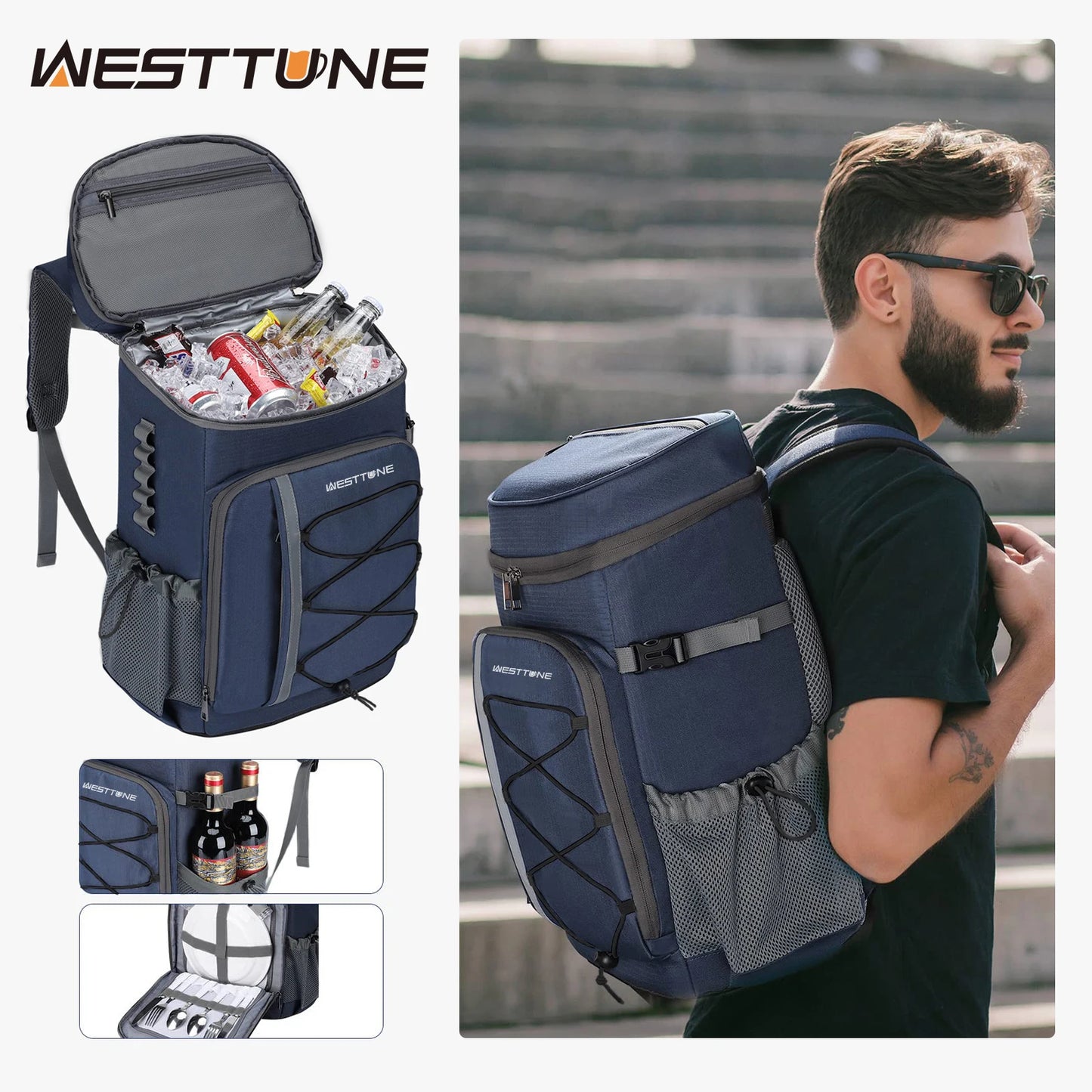 35 Can Cooler Backpack Leakproof Insulated Soft Cooler Bag