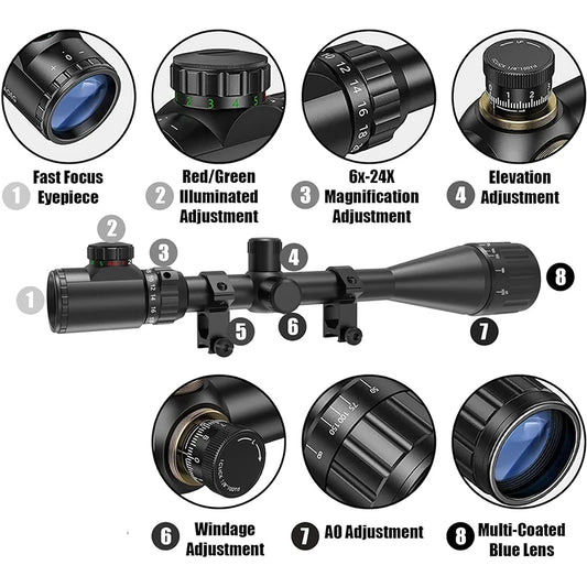 6-24x50 Rifle Scope Illuminated Red/Green Reticle