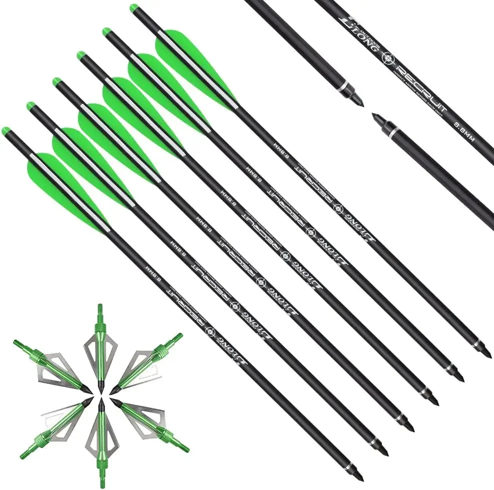 Crossbow Bolts 20 Inch Carbon with Hunting Broadheads 6 Pack