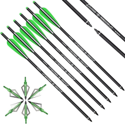 Crossbow Bolts 20 Inch Carbon with Hunting Broadheads 6 Pack