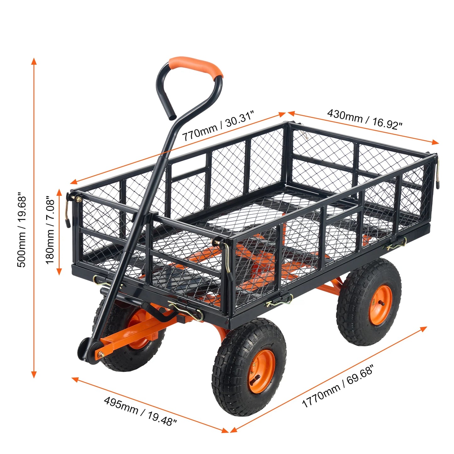 Sturdy Metal Utility Wagon Dump Cart with 400/880lbs Capacity