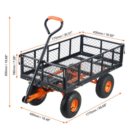 Sturdy Metal Utility Wagon Dump Cart with 400/880lbs Capacity