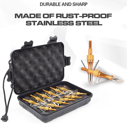 12PK 3 Blades Hunting Screw-in Broadheads 100 Grain Arrow Tips
