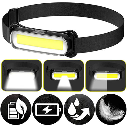 USB Rechargeable LED Headlamp 3 Modes Adjustable Headband