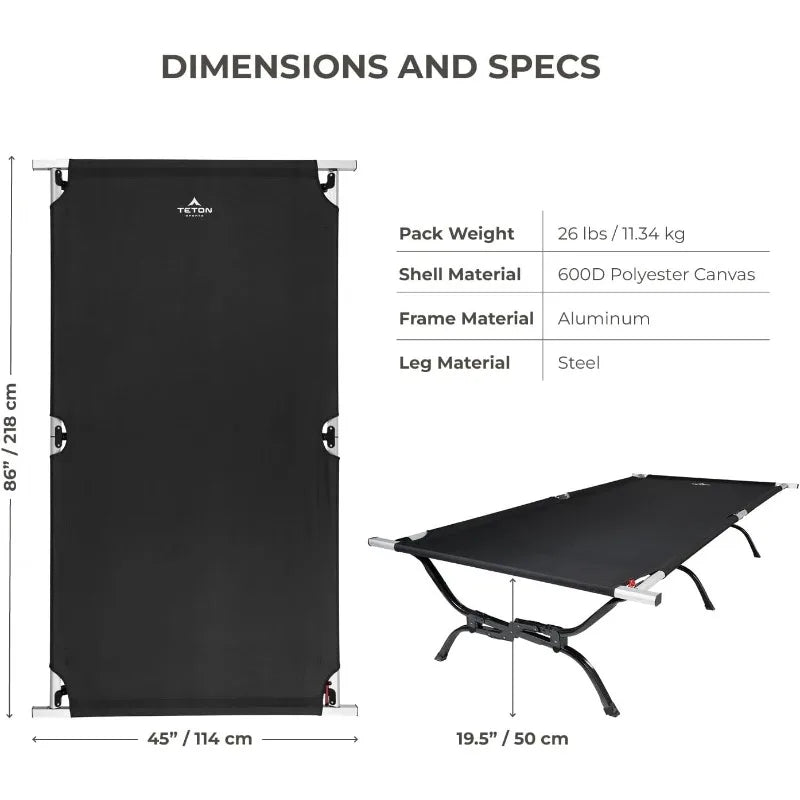 Teton Camping Cot with Pivot Arm, Folding Camping Cot