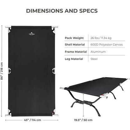 Teton Camping Cot with Pivot Arm, Folding Camping Cot