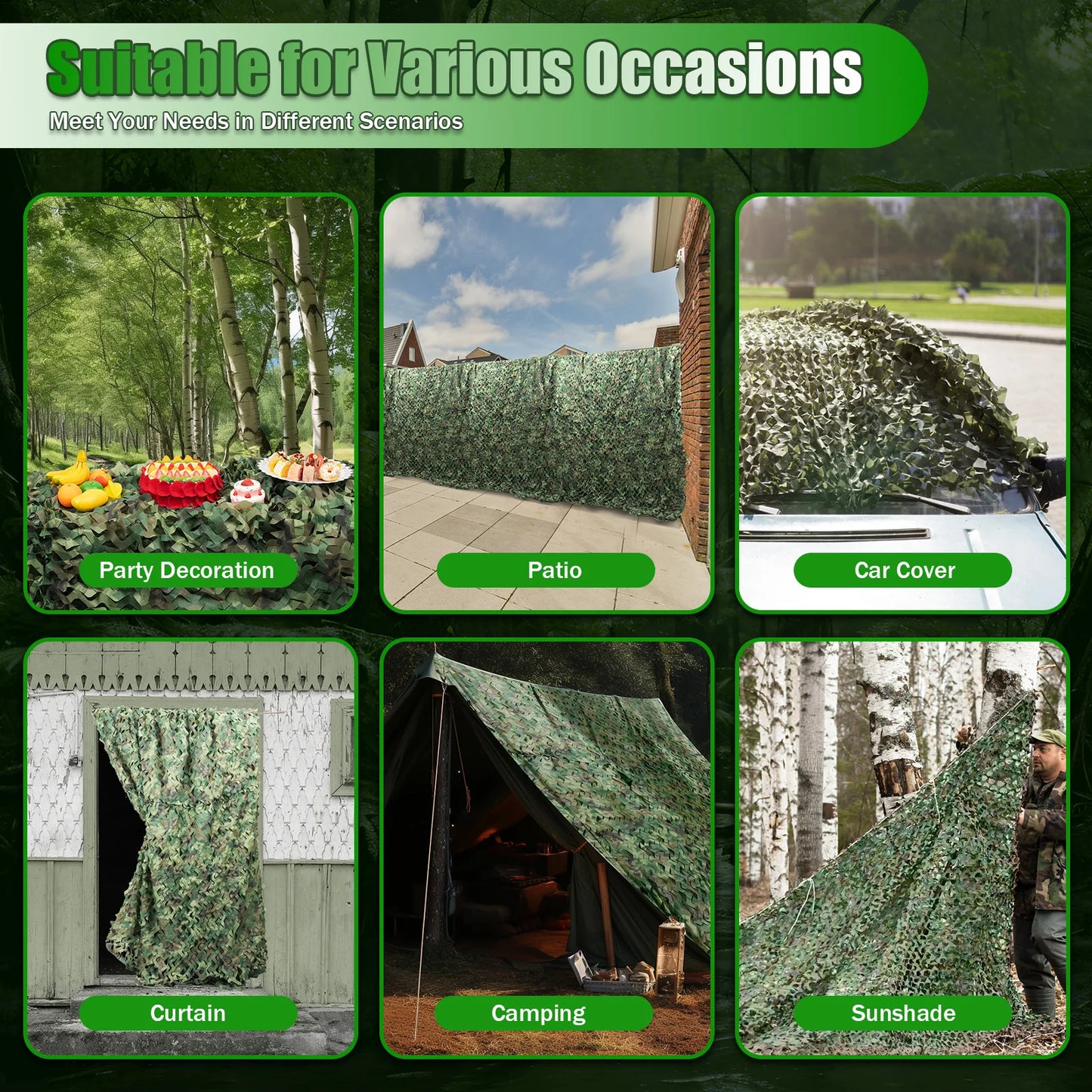 Polyester Nylon Camouflage Net Woodland for Camping Hunting