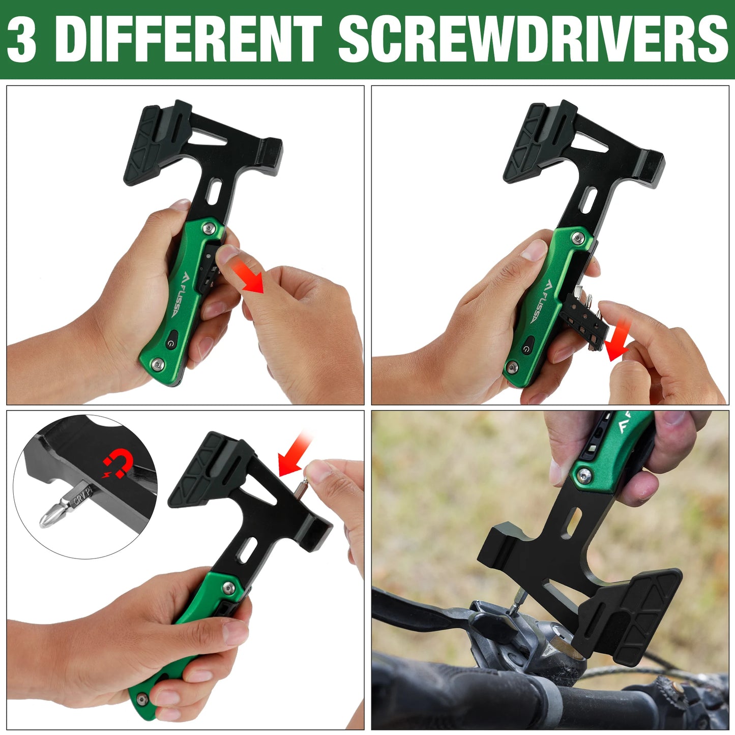 Camping 14-in-1 Multitool,  Stainless Steel with LED Light,