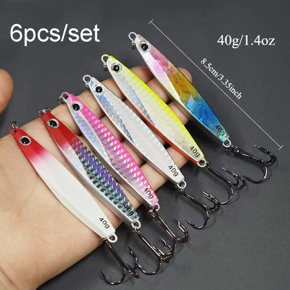 6pcs Metal Cast Jig Spoon 40g Fishing Jigs
