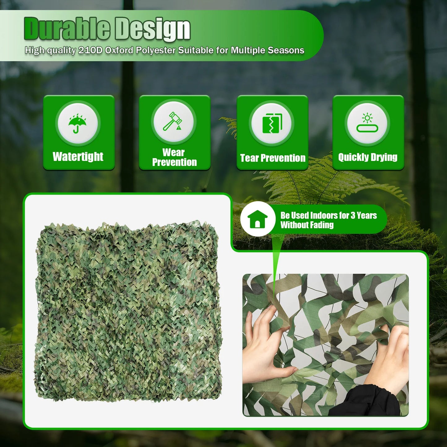 Polyester Nylon Camouflage Net Woodland for Camping Hunting