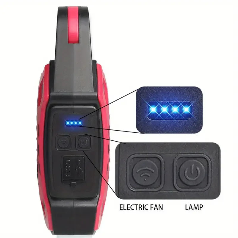 2-in-1 Portable LED Camping Fan & Lamp, USB Rechargeable, Outdoor Handle Light for Camping, Office, Party, Fishing, Emergency Us