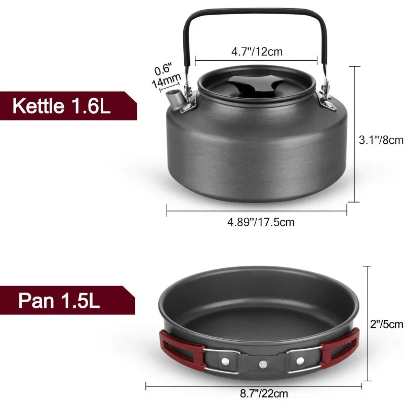 22pcs Camping Cookware Mess Kit