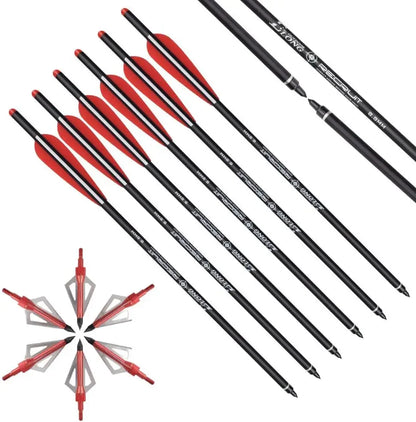 Crossbow Bolts 20 Inch Carbon with Hunting Broadheads 6 Pack