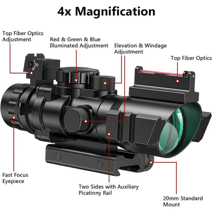 4x32 Tactical Riflescope with Fiber Optic Sight