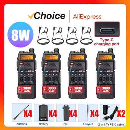 Baofeng Walkie Talkie UV 5R 8W  Long Range  3800mAh Battery