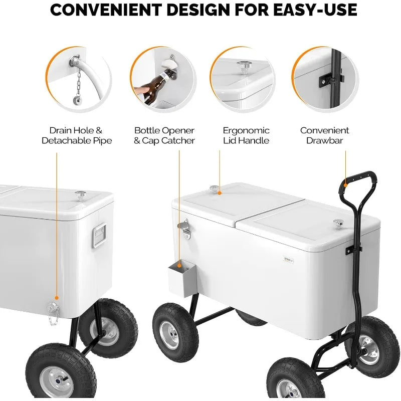 80 Quart Wagon Rolling Cooler Ice Chest,