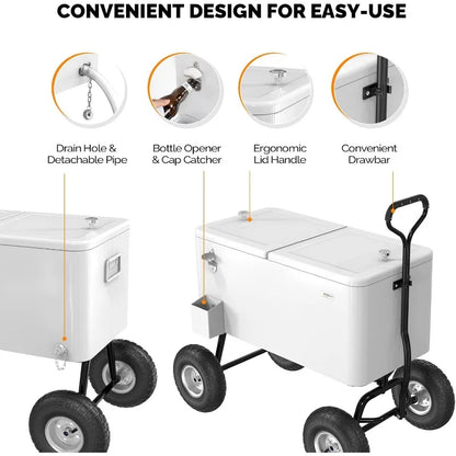 80 Quart Wagon Rolling Cooler Ice Chest,