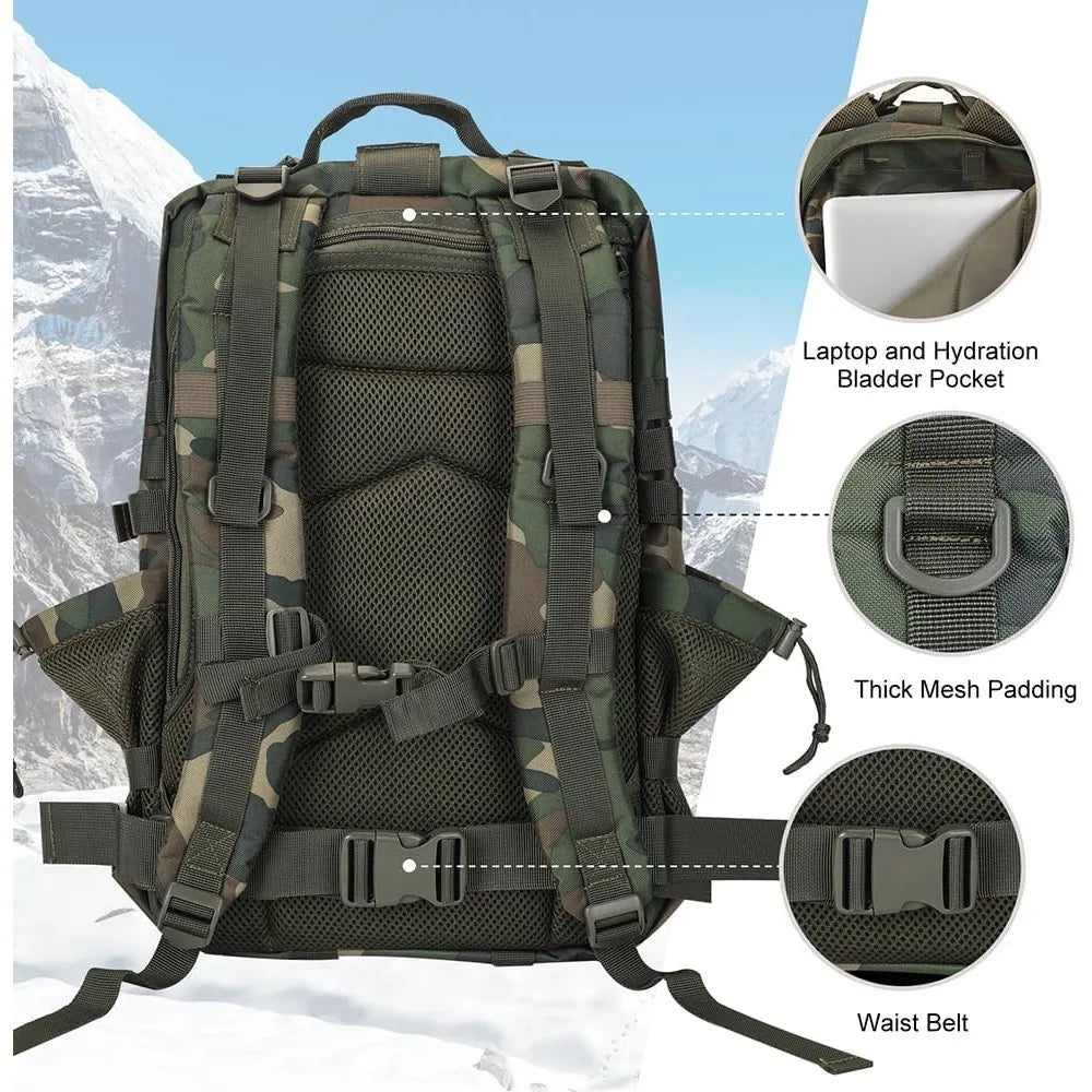 45L Tactical Backpack  Bottle Holder, 3-Day Pack