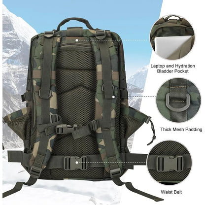 45L Tactical Backpack  Bottle Holder, 3-Day Pack