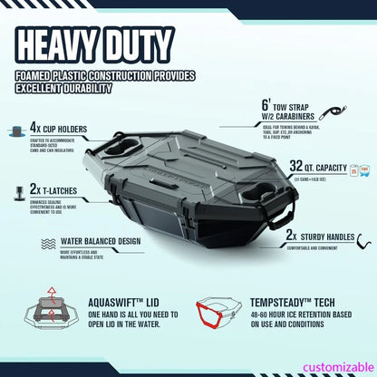 Floating Cooler – 32 QT up to 60 Hours Amphibious Ice Chest