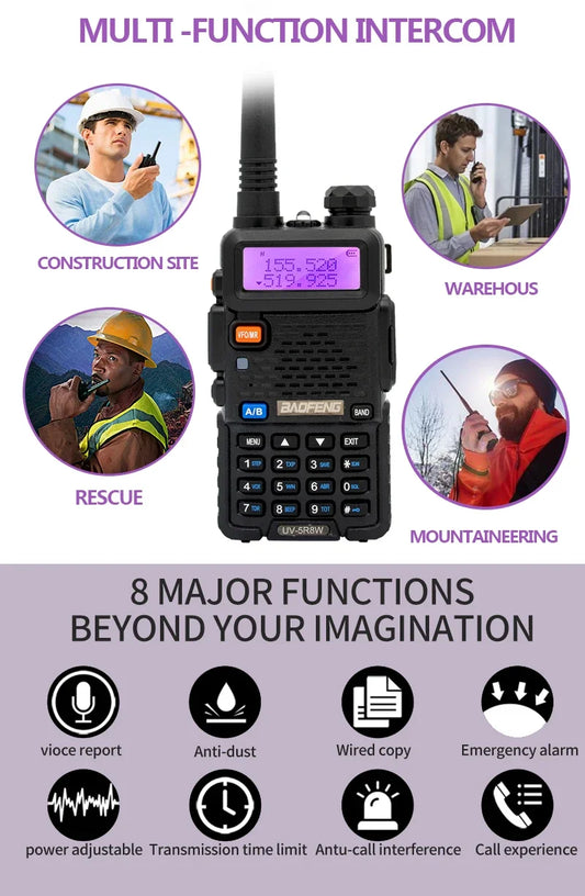 Baofeng Walkie Talkie UV 5R 8W  Long Range  3800mAh Battery