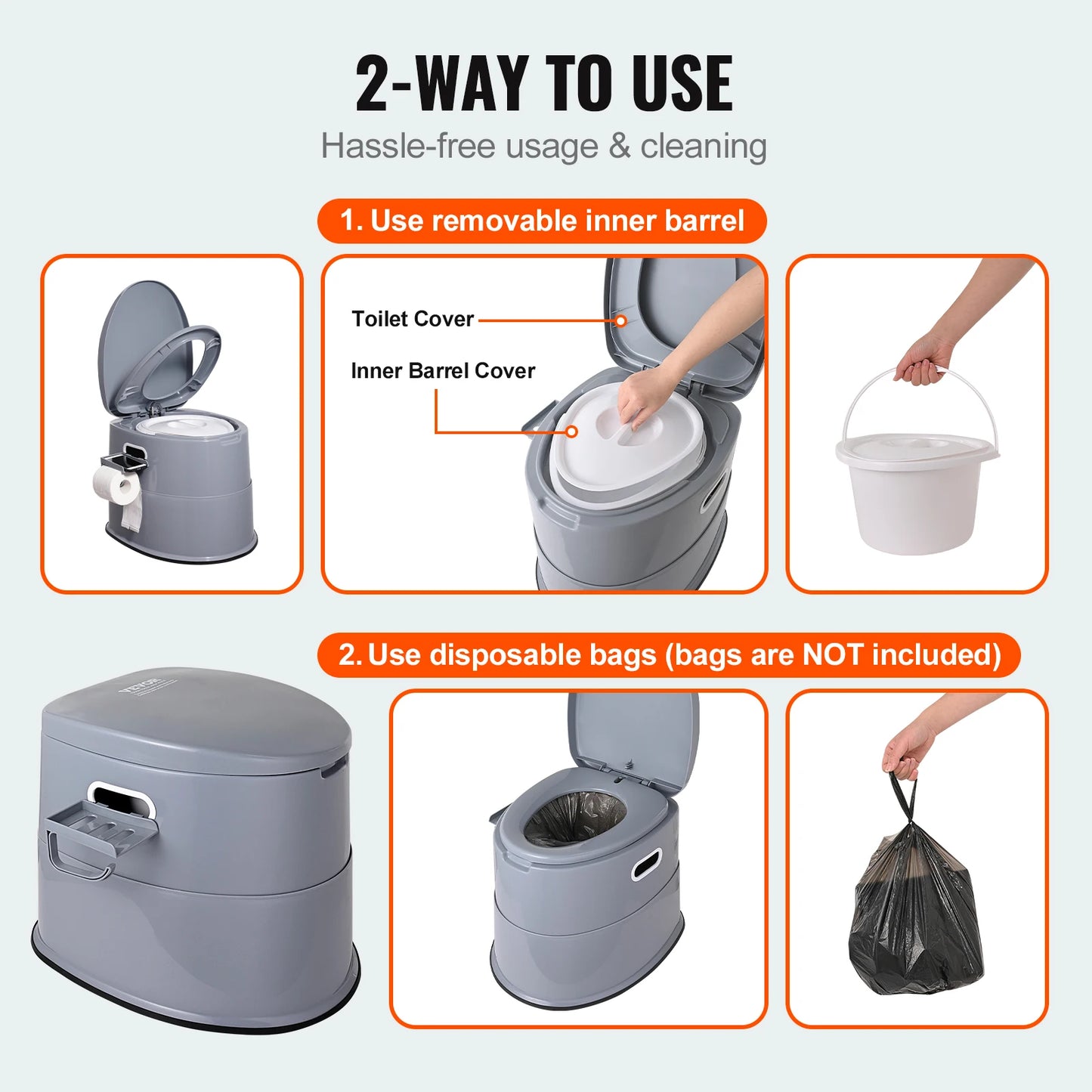 Portable Toilet 1.3G Detachable Inner Bucket T