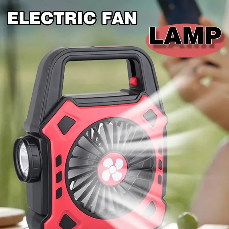 2-in-1 Portable LED Camping Fan & Lamp, USB Rechargeable, Outdoor Handle Light for Camping, Office, Party, Fishing, Emergency Us