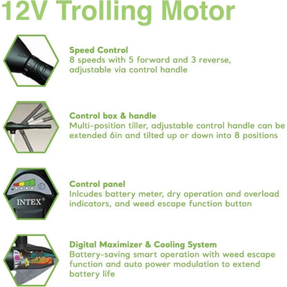 Transom Trolling Motor:Easy to Attach,Built-In Battery Meter