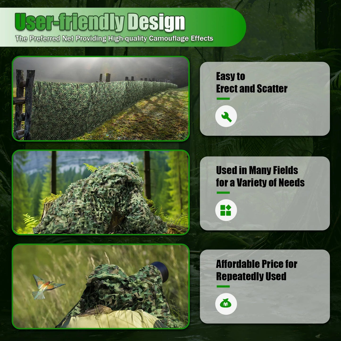 Polyester Nylon Camouflage Net Woodland for Camping Hunting