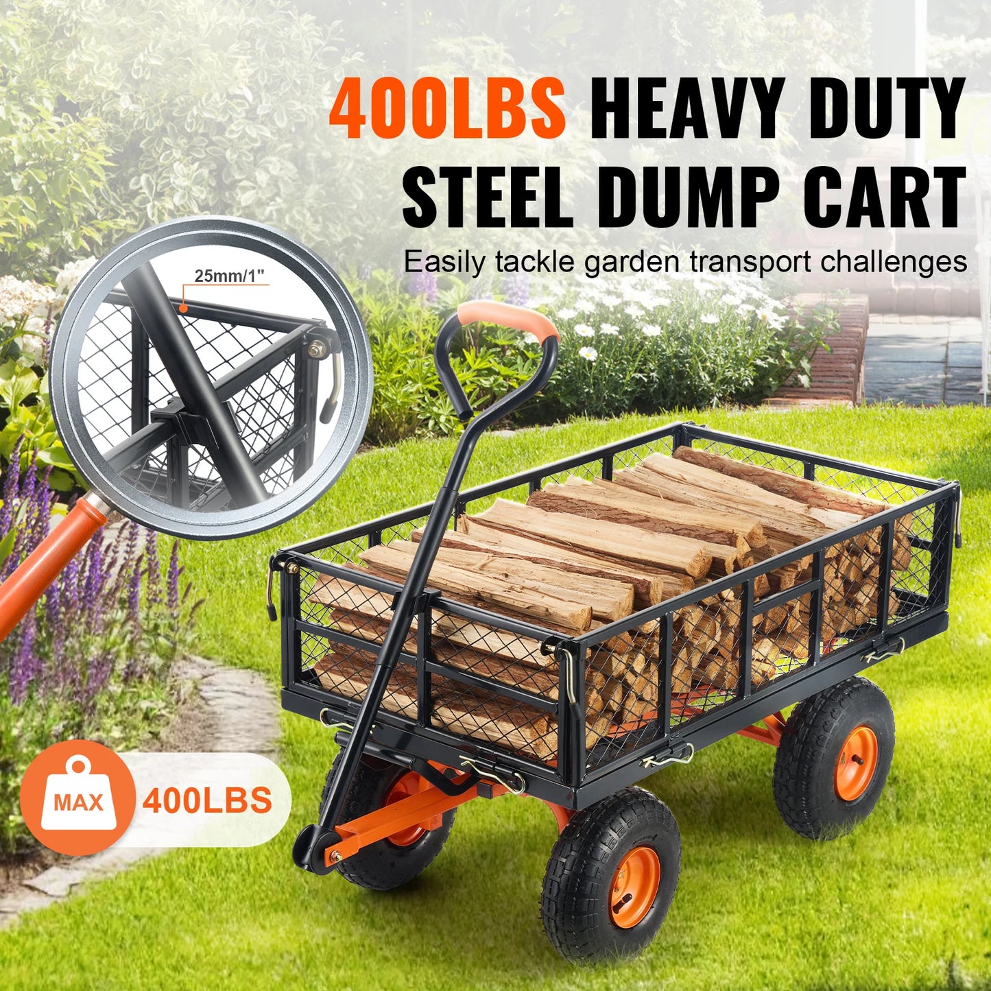 Sturdy Metal Utility Wagon Dump Cart with 400/880lbs Capacity