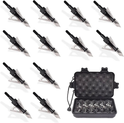 12PK 3 Blades Hunting Screw-in Broadheads 100 Grain Arrow Tips