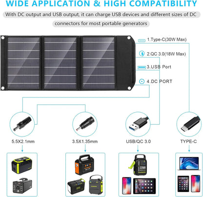 18V Foldable Solar Panel 30W/60W/100W – Portable Solar Charger