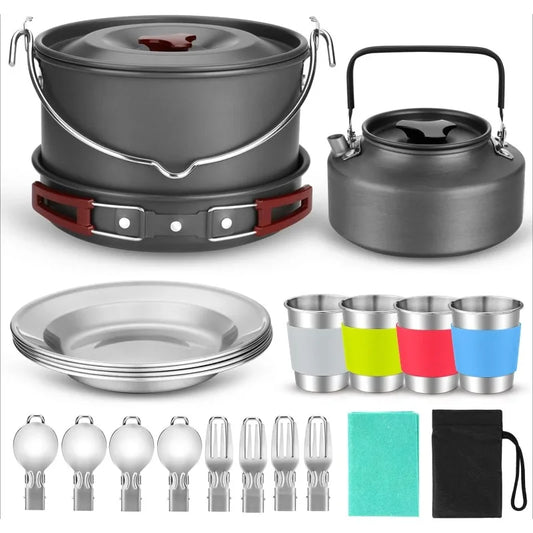 22pcs Camping Cookware Mess Kit