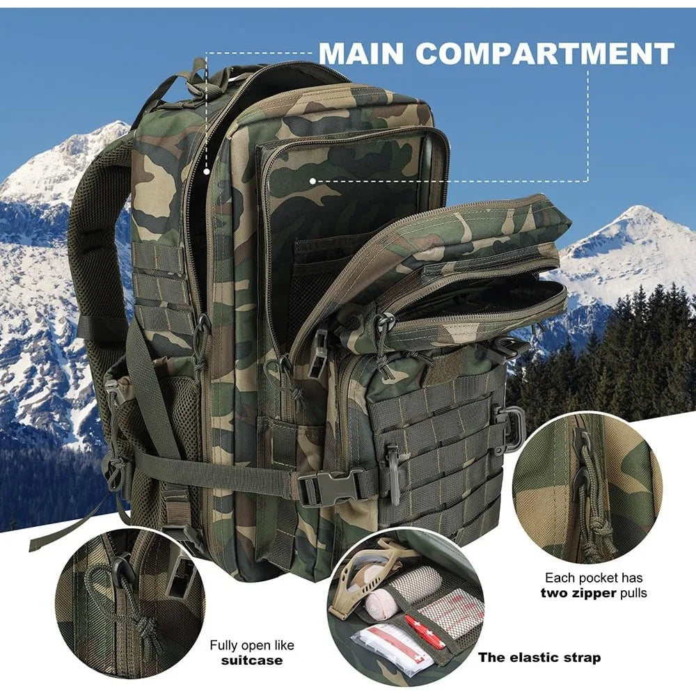 45L Tactical Backpack  Bottle Holder, 3-Day Pack