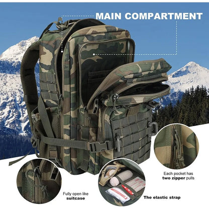 45L Tactical Backpack  Bottle Holder, 3-Day Pack