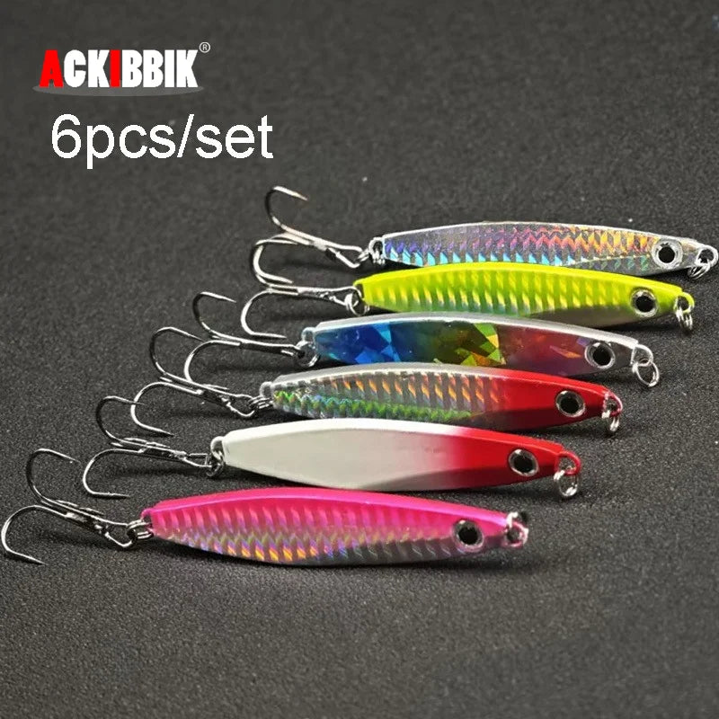 6pcs Metal Cast Jig Spoon 40g Fishing Jigs